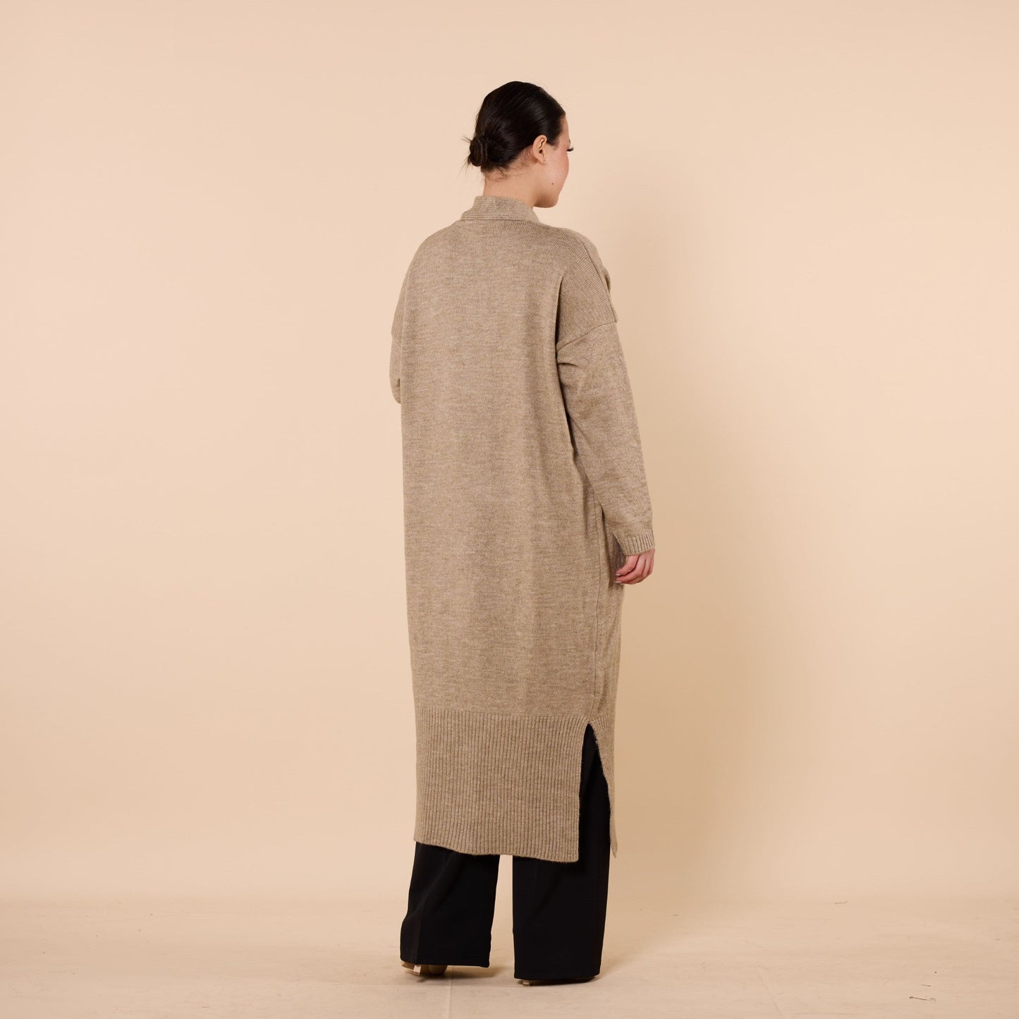 Long Cardigan With Shawl Collar And Pocket Detail