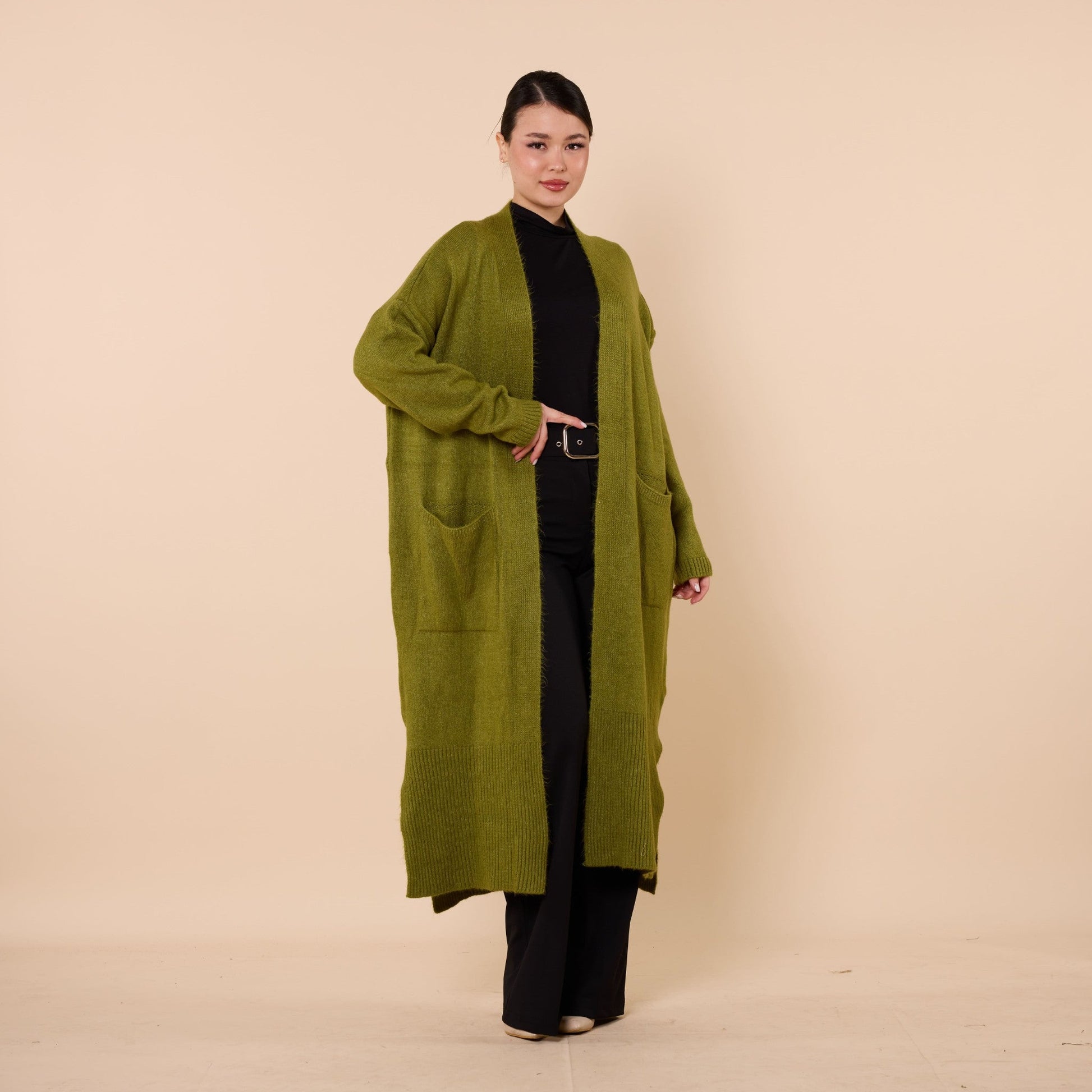 Long Cardigan With Shawl Collar And Pocket Detail