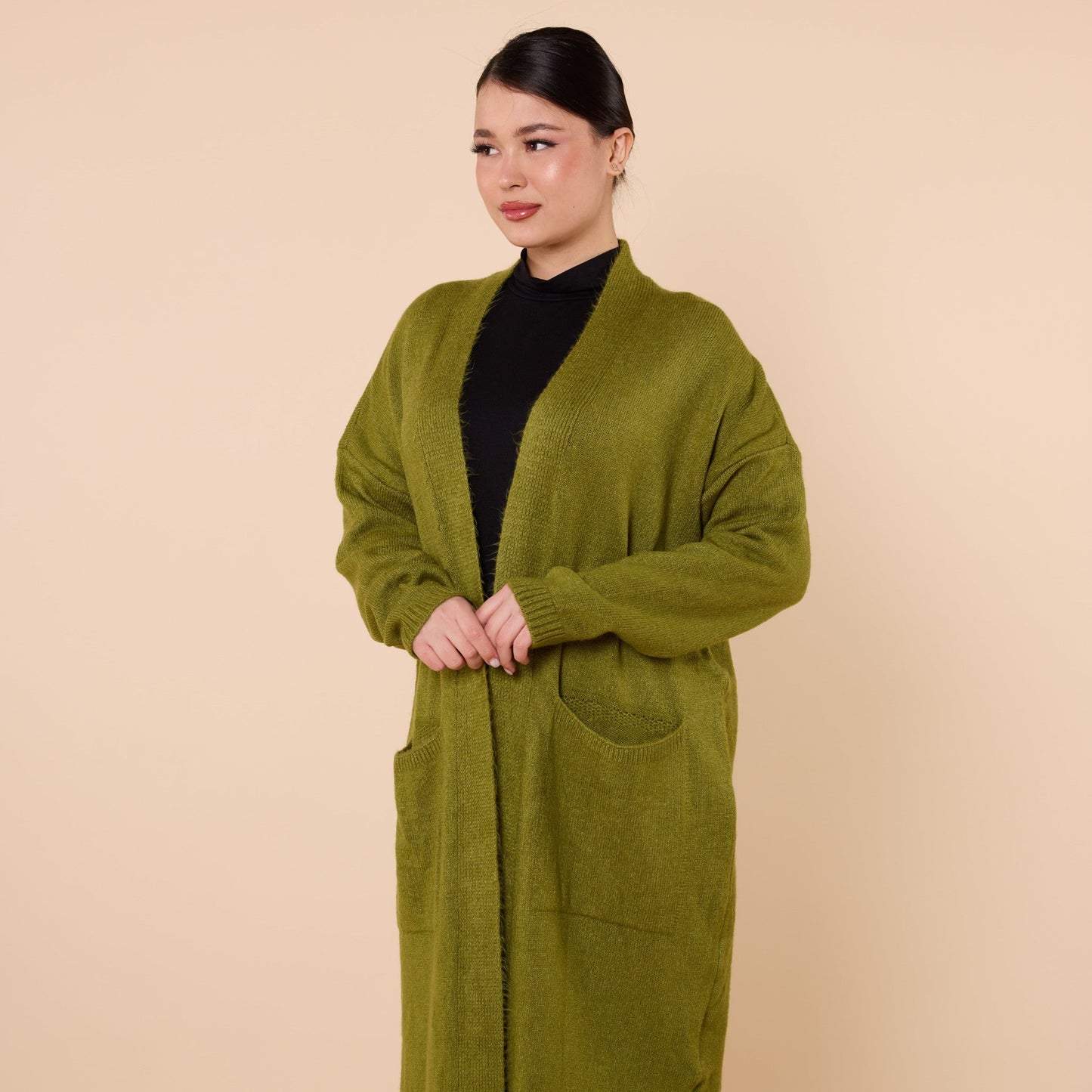 Long Cardigan With Shawl Collar And Pocket Detail