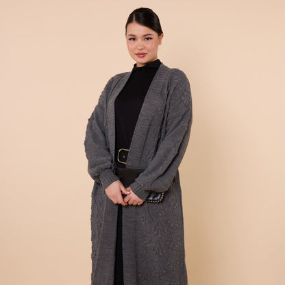 Long Cardigan With Floral Pattern And Shawl Neck