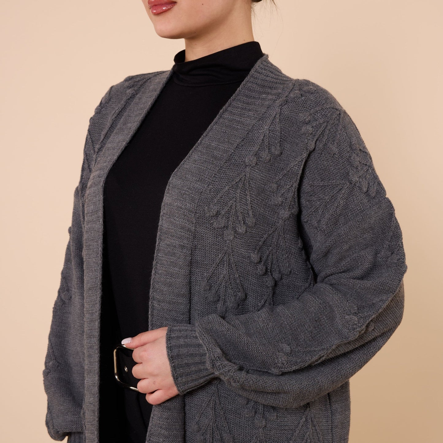 Long Cardigan With Floral Pattern And Shawl Neck