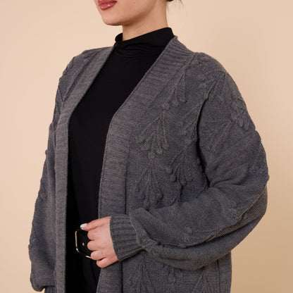 Long Cardigan With Floral Pattern And Shawl Neck
