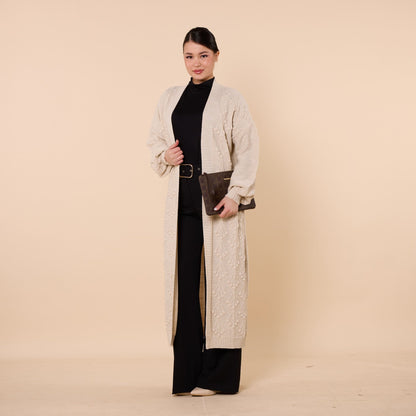 Long Cardigan With Floral Pattern And Shawl Neck