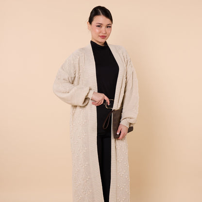 Long Cardigan With Floral Pattern And Shawl Neck