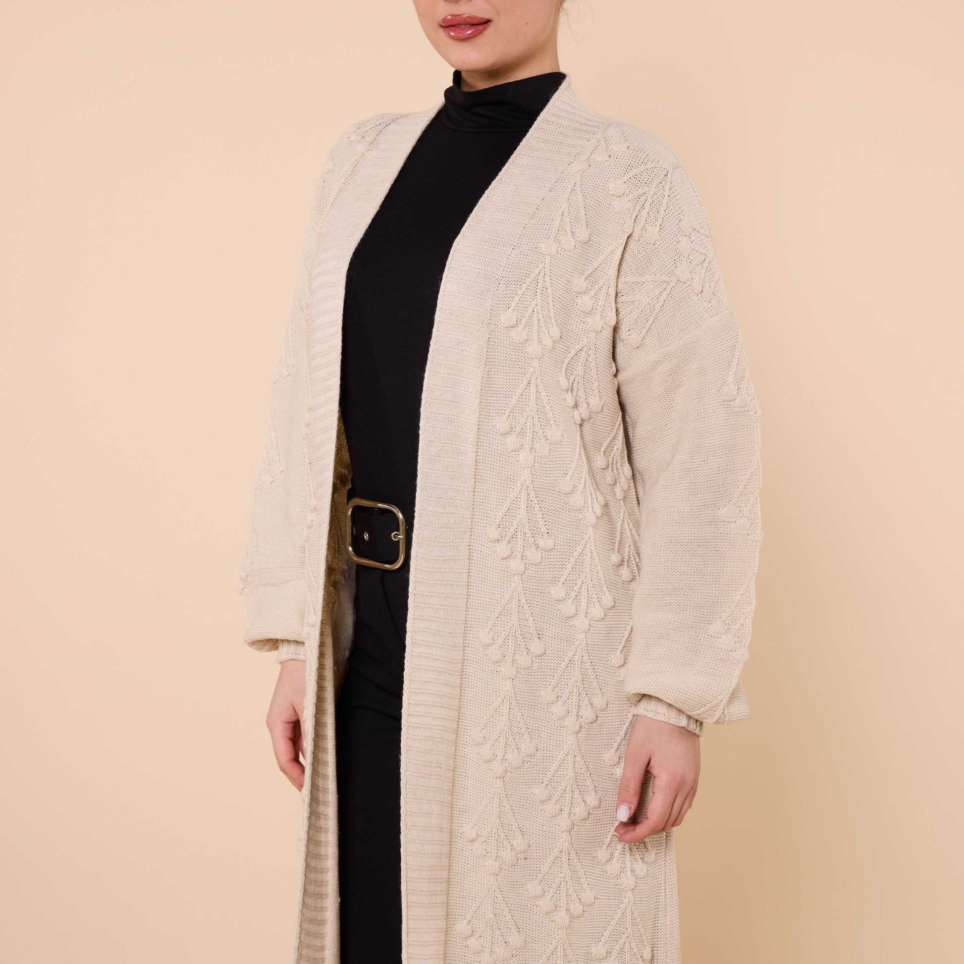 Long Cardigan With Floral Pattern And Shawl Neck