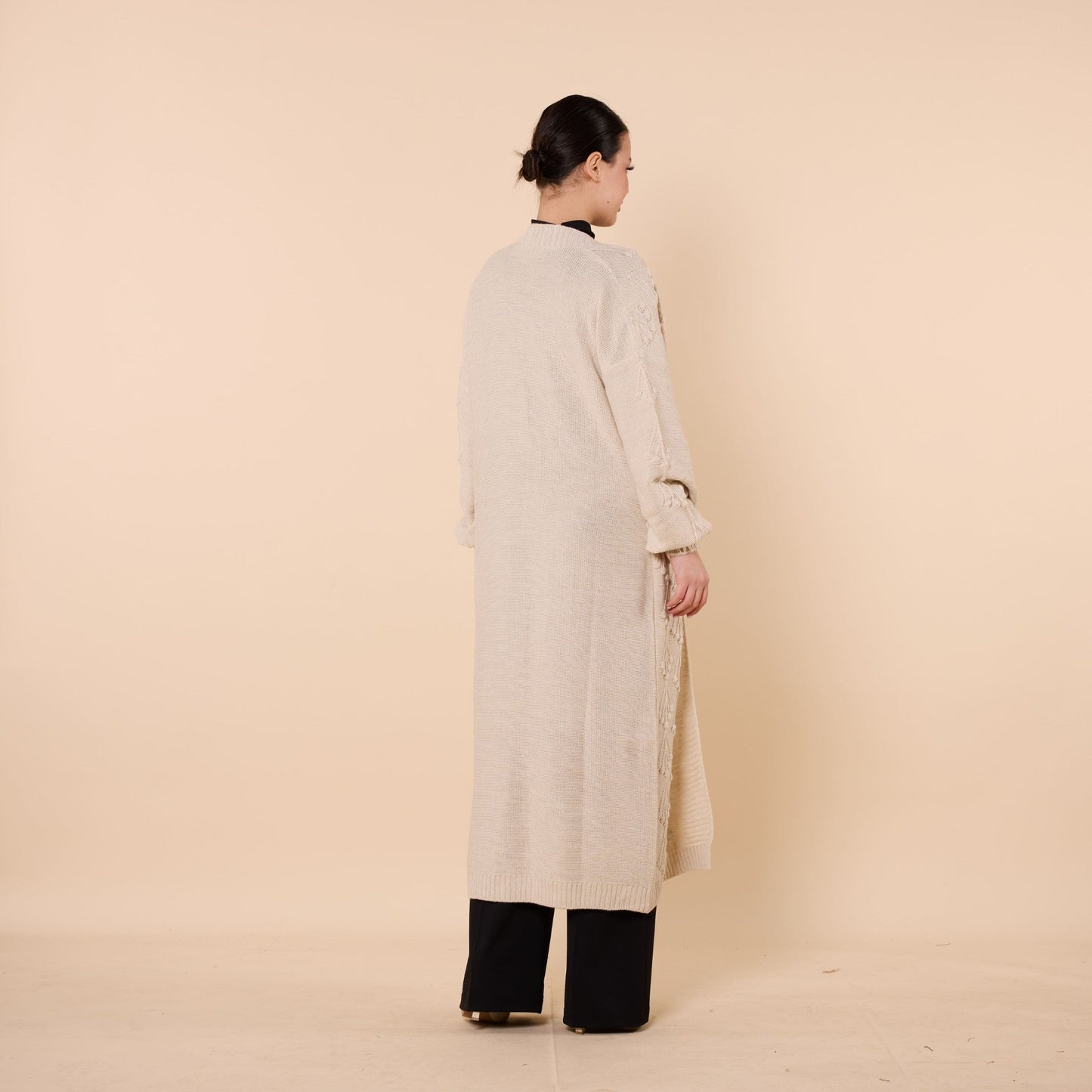 Long Cardigan With Floral Pattern And Shawl Neck