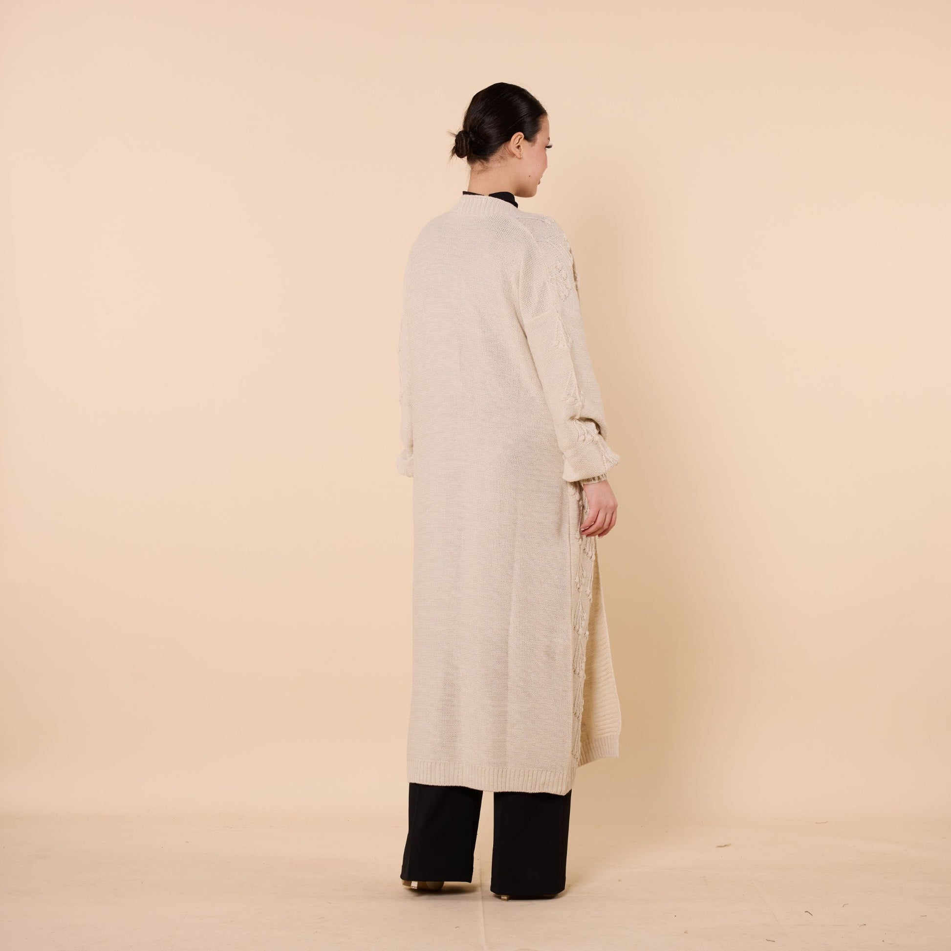Long Cardigan With Floral Pattern And Shawl Neck