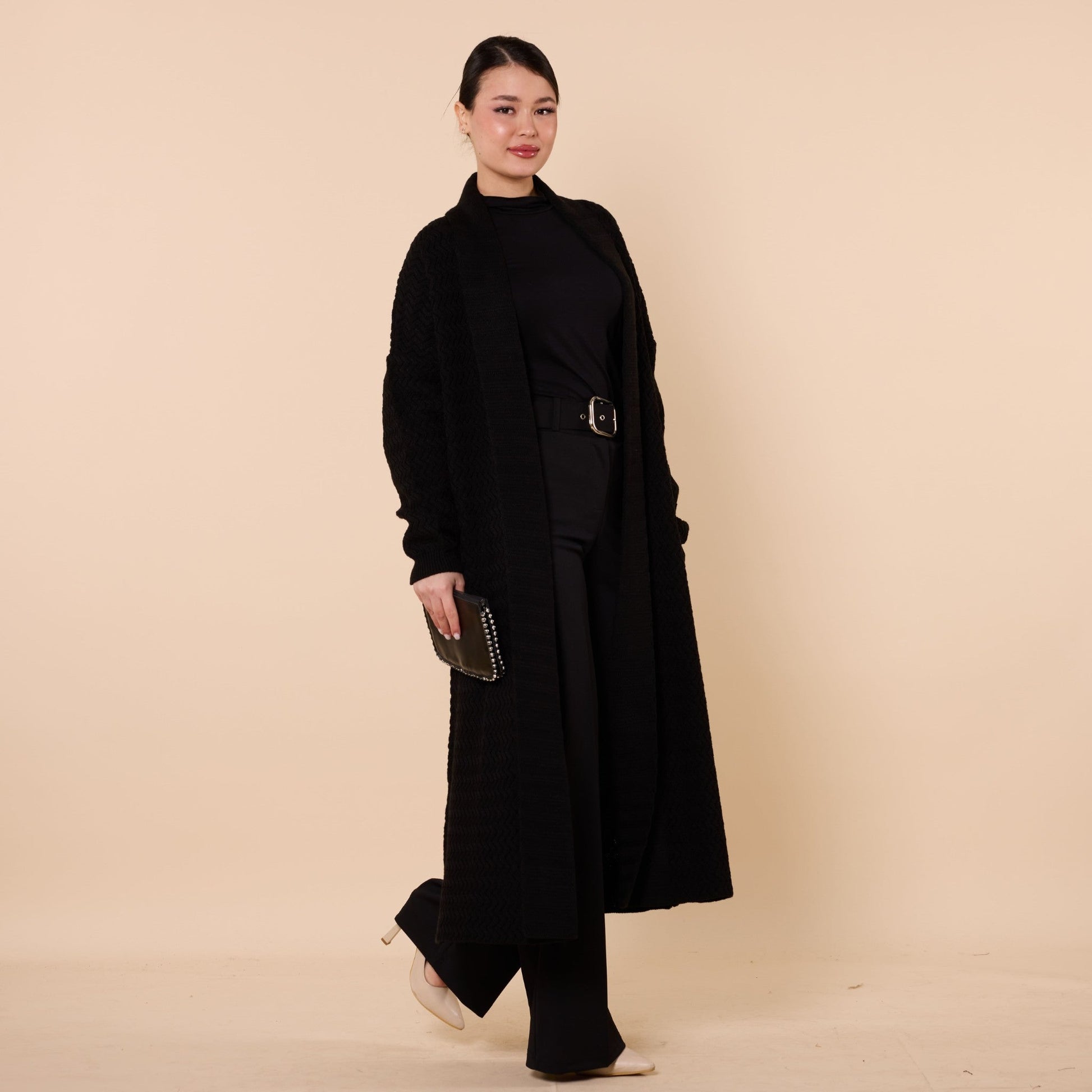 Patterned Shawl Collar Long Cardigan