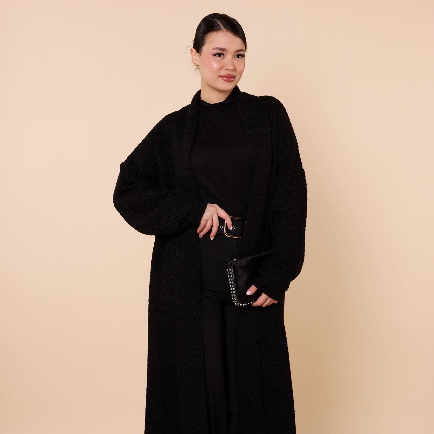 Patterned Shawl Collar Long Cardigan