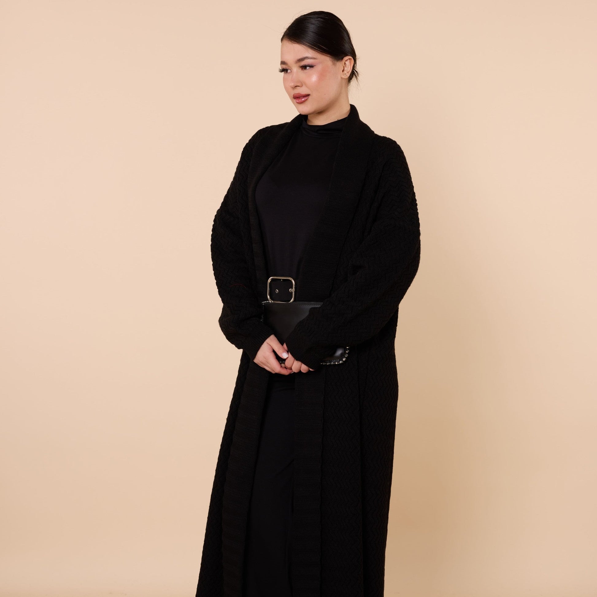 Patterned Shawl Collar Long Cardigan