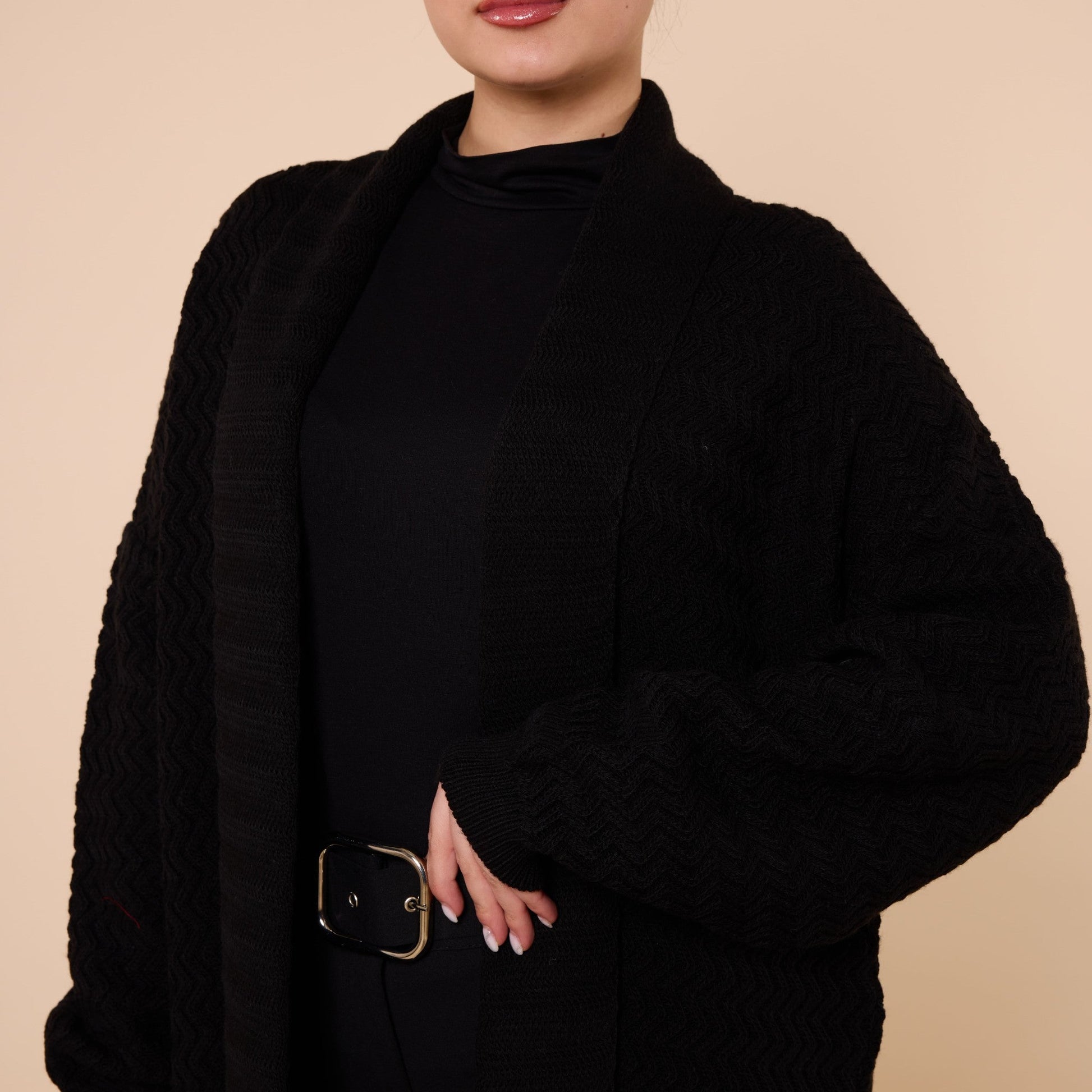 Patterned Shawl Collar Long Cardigan