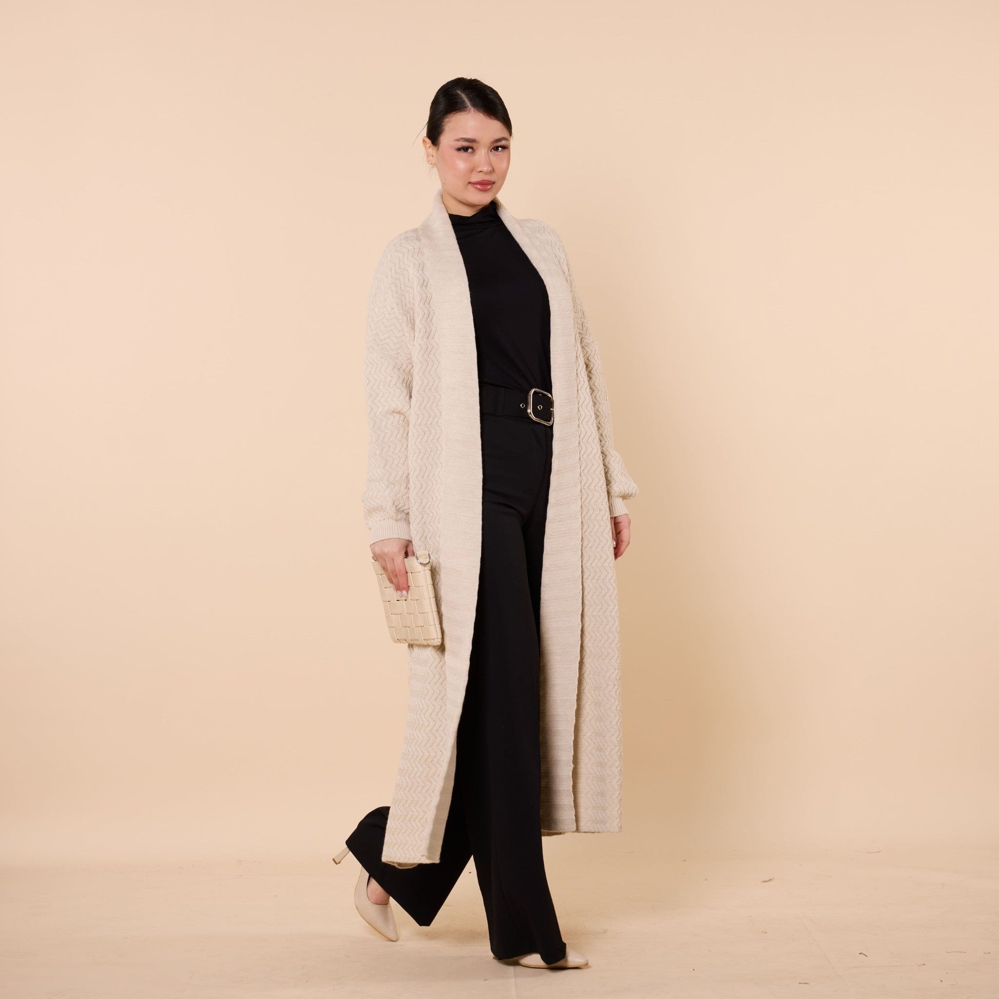 Patterned Shawl Collar Long Cardigan