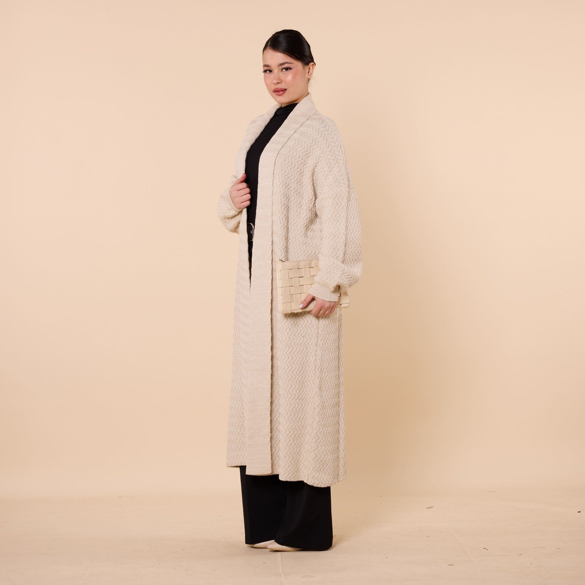 Patterned Shawl Collar Long Cardigan