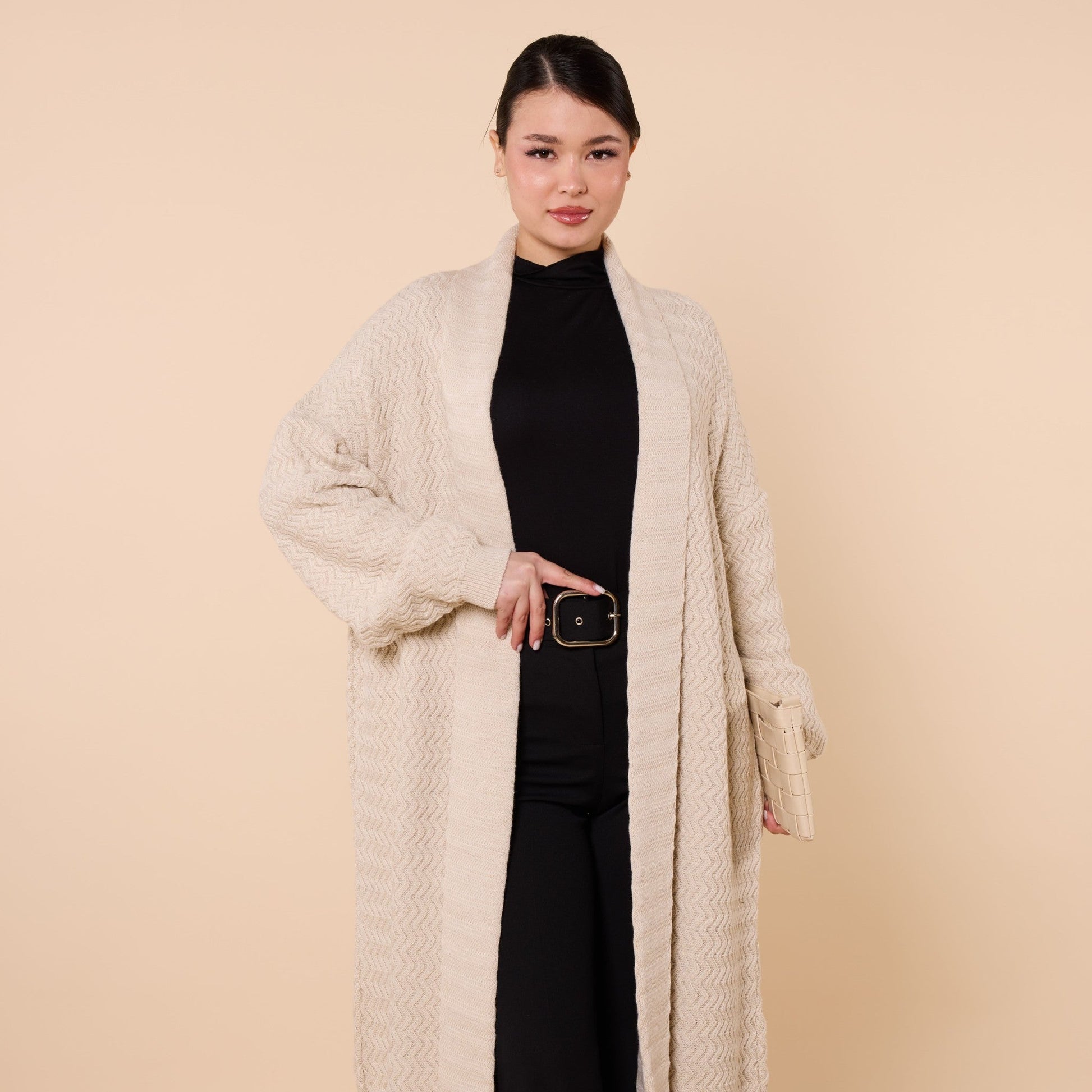 Patterned Shawl Collar Long Cardigan