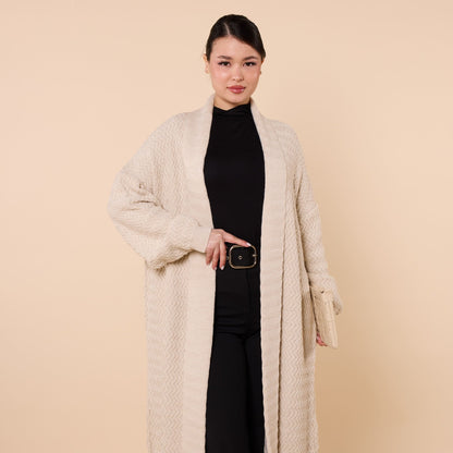 Patterned Shawl Collar Long Cardigan