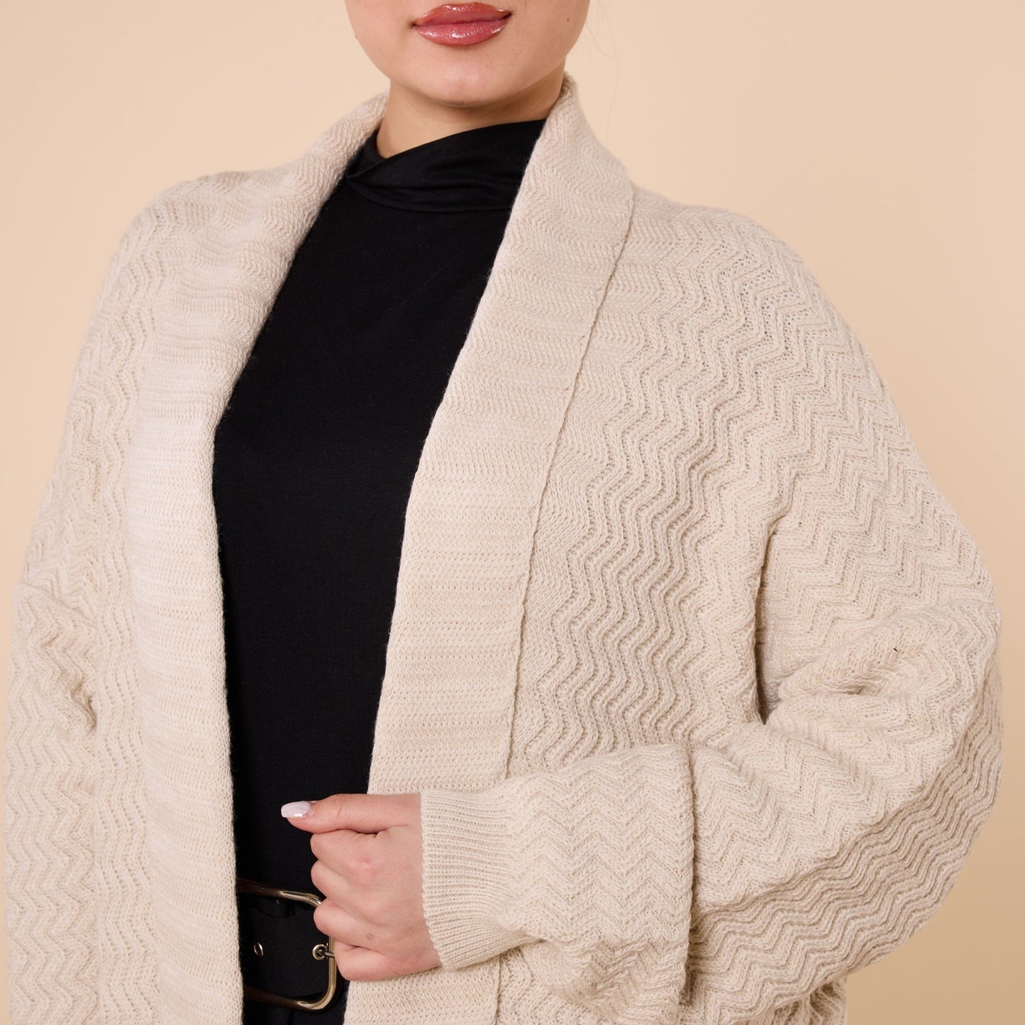 Patterned Shawl Collar Long Cardigan