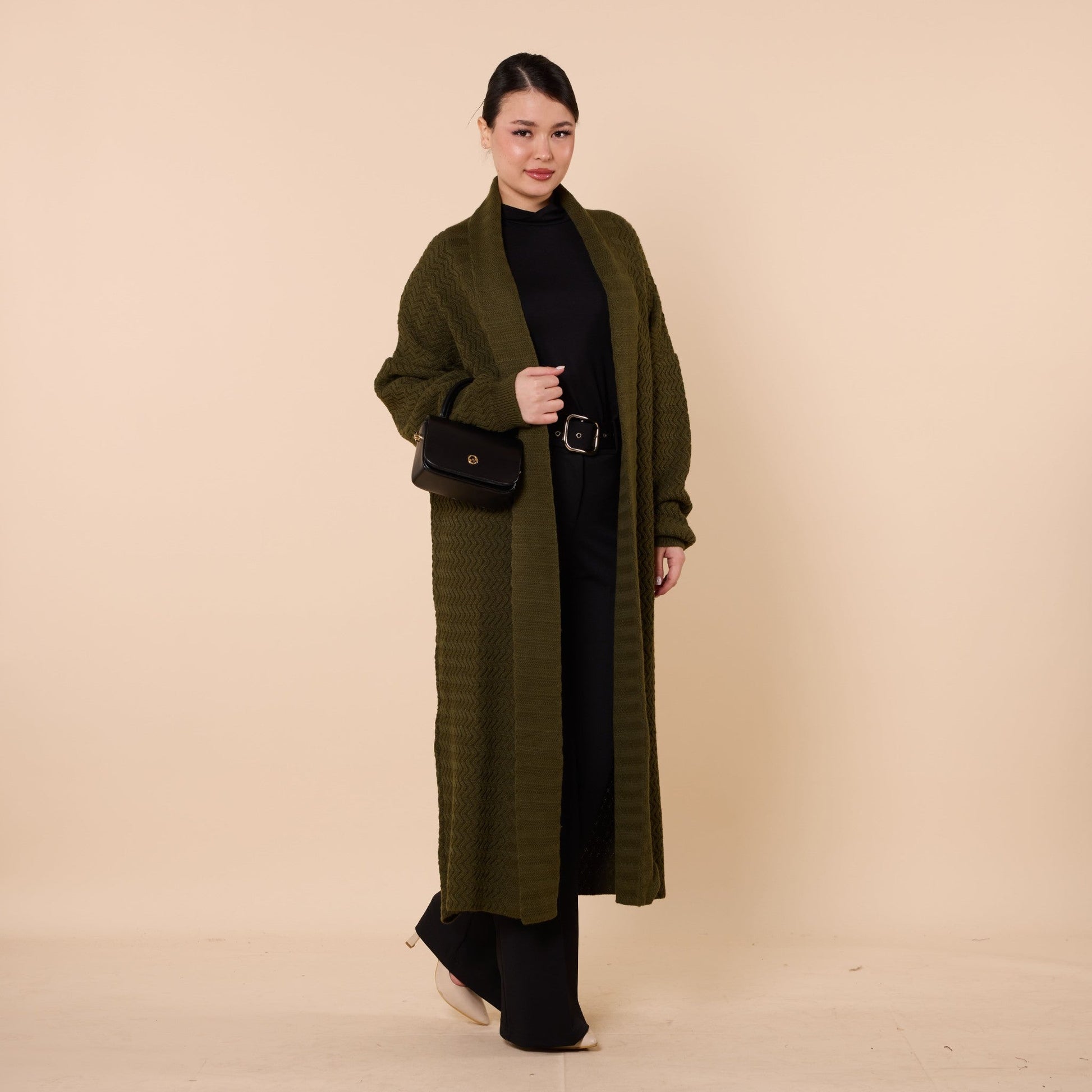 Patterned Shawl Collar Long Cardigan