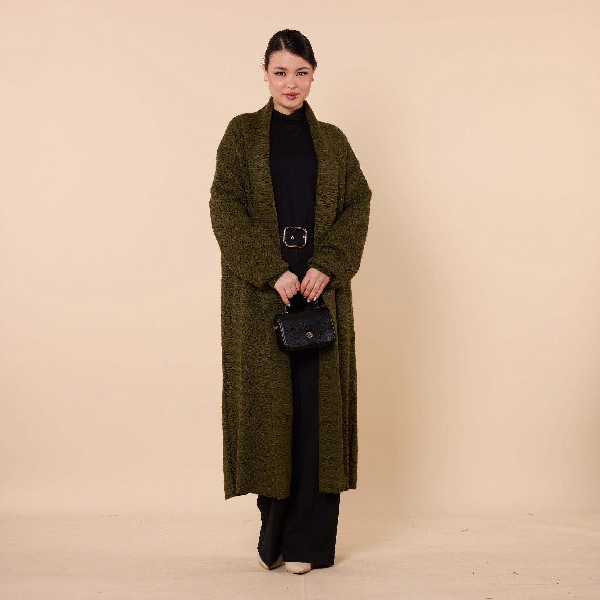 Patterned Shawl Collar Long Cardigan
