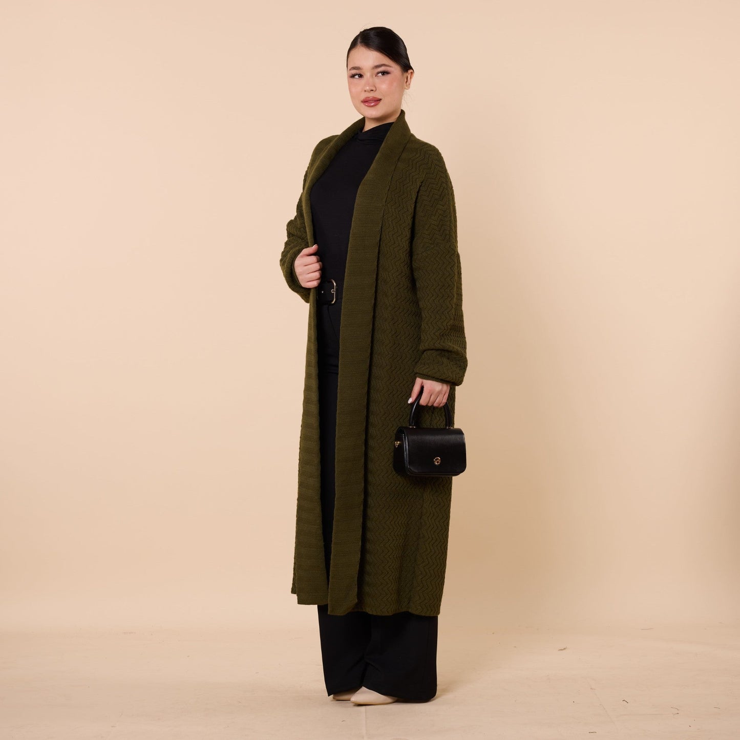 Patterned Shawl Collar Long Cardigan