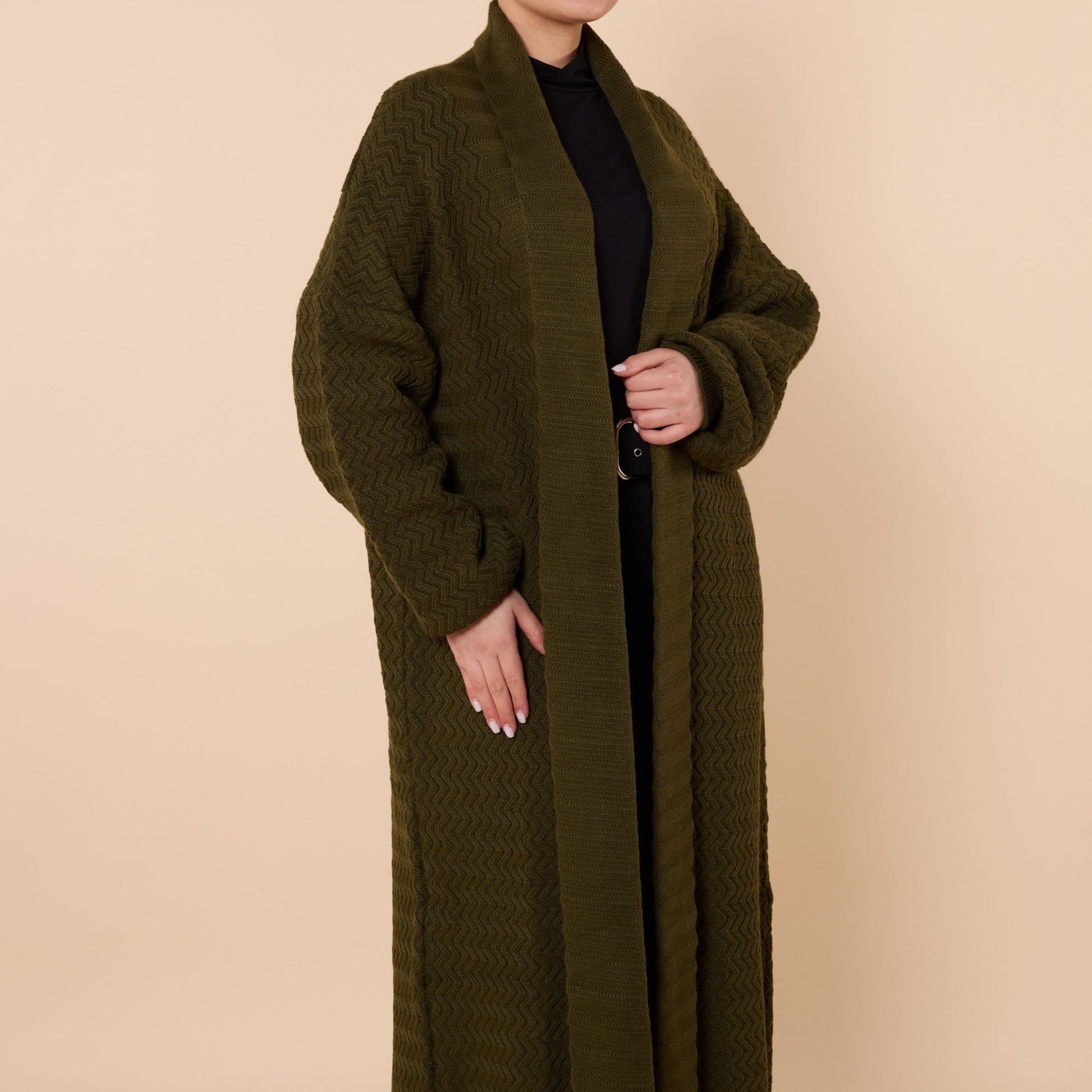 Patterned Shawl Collar Long Cardigan