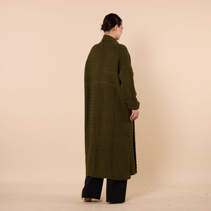 Patterned Shawl Collar Long Cardigan