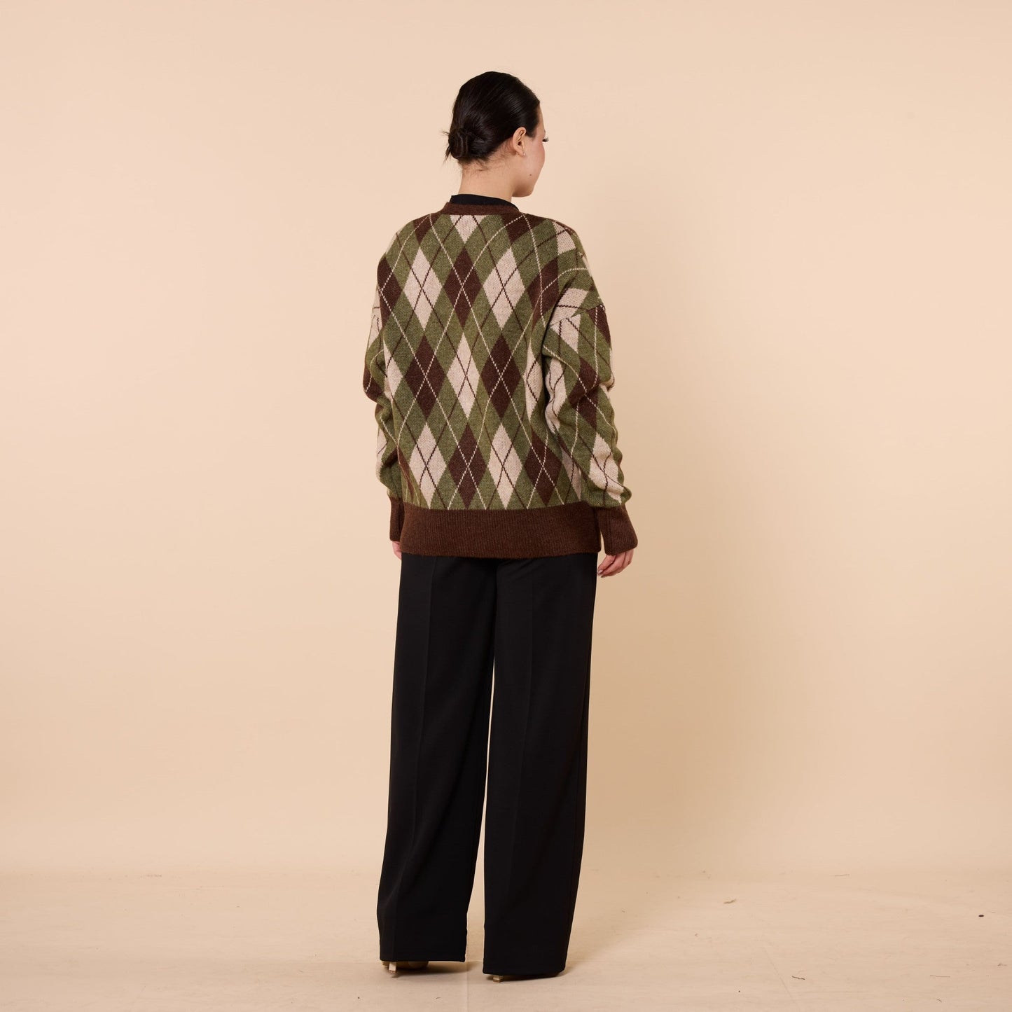Plaid Pattern V Neck Knit Cardigan