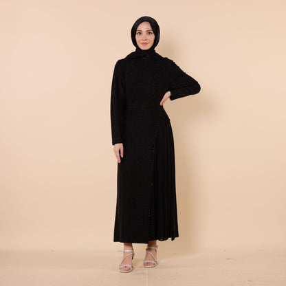 Embellished Chiffon Evening Dress With Shiny Fabric And Belt