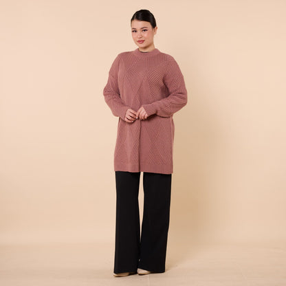 Diamond Pattern Tunic Sweater With Stripe Detail