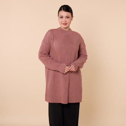 Diamond Pattern Tunic Sweater With Stripe Detail