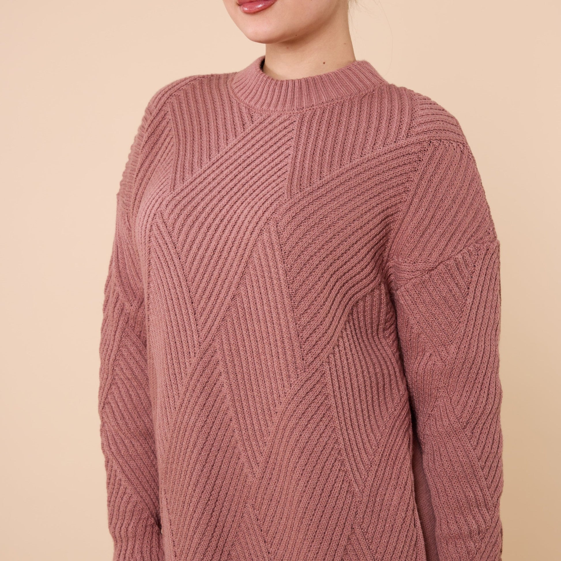 Diamond Pattern Tunic Sweater With Stripe Detail