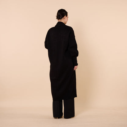 Striped Design Long Cardigan With Shawl Collar And Pockets