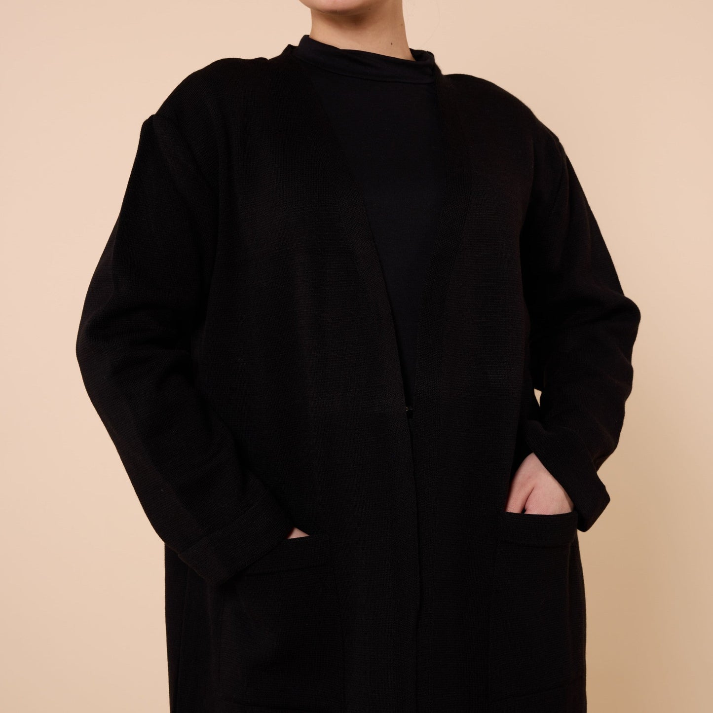 Plain Long Cardigan With Shawl Collar And Pockets