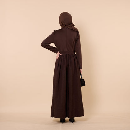 Textured Pattern Long Dress With Waist Tie