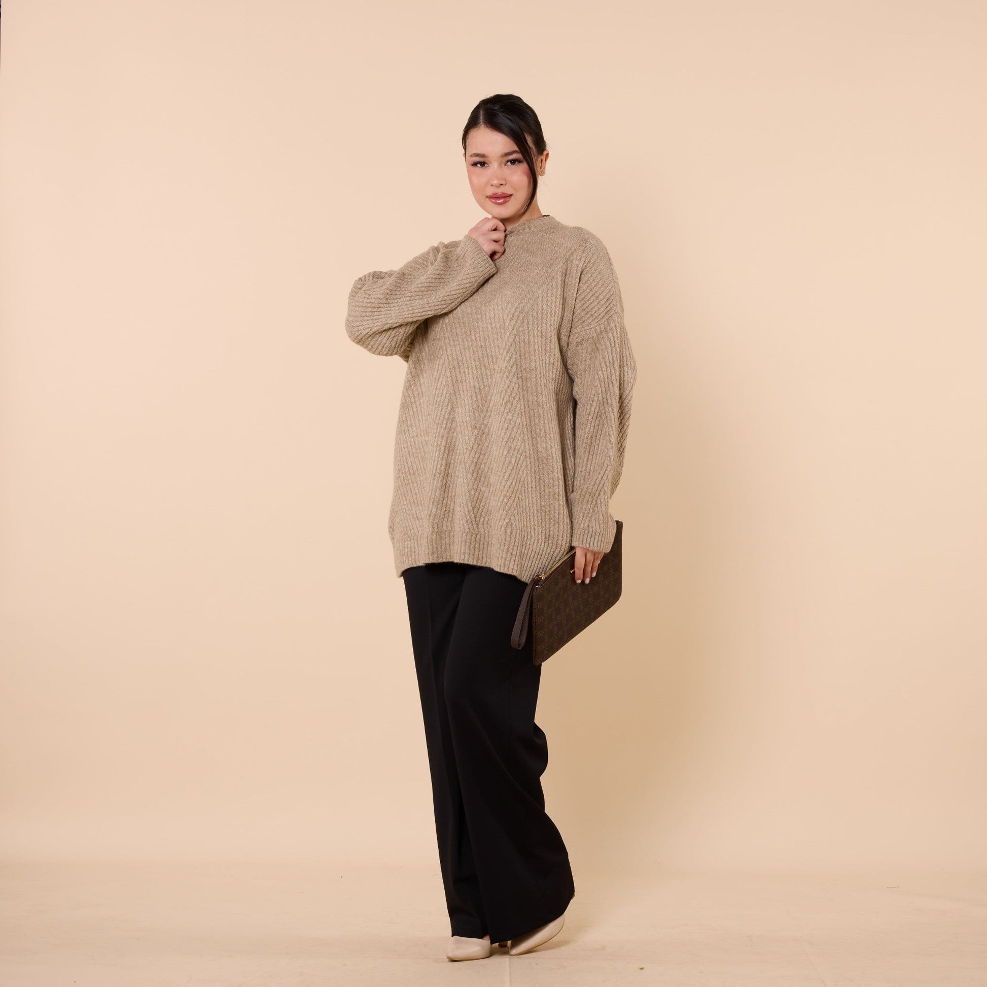 Striped Detail Relaxed Fit Long Knit Tunic