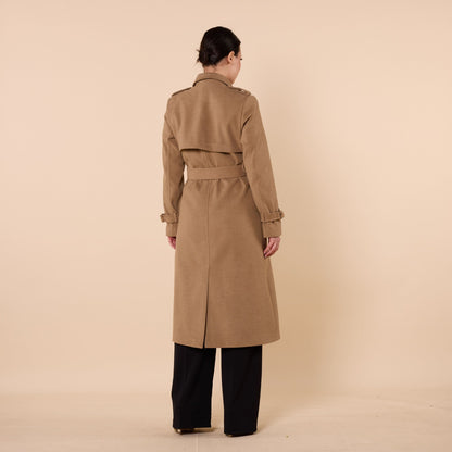 Polo Collar Double Breasted Belted Wool Coat With Lining