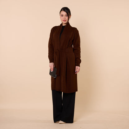 Patterned Shawl Collar Cardigan With Waist Tie