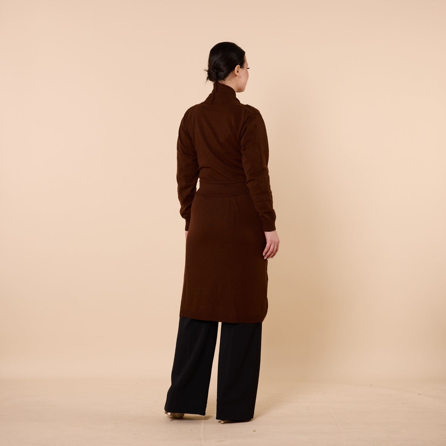 Patterned Shawl Collar Cardigan With Waist Tie