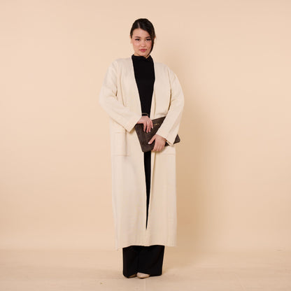 Plain Long Cardigan With Shawl Collar And Pockets