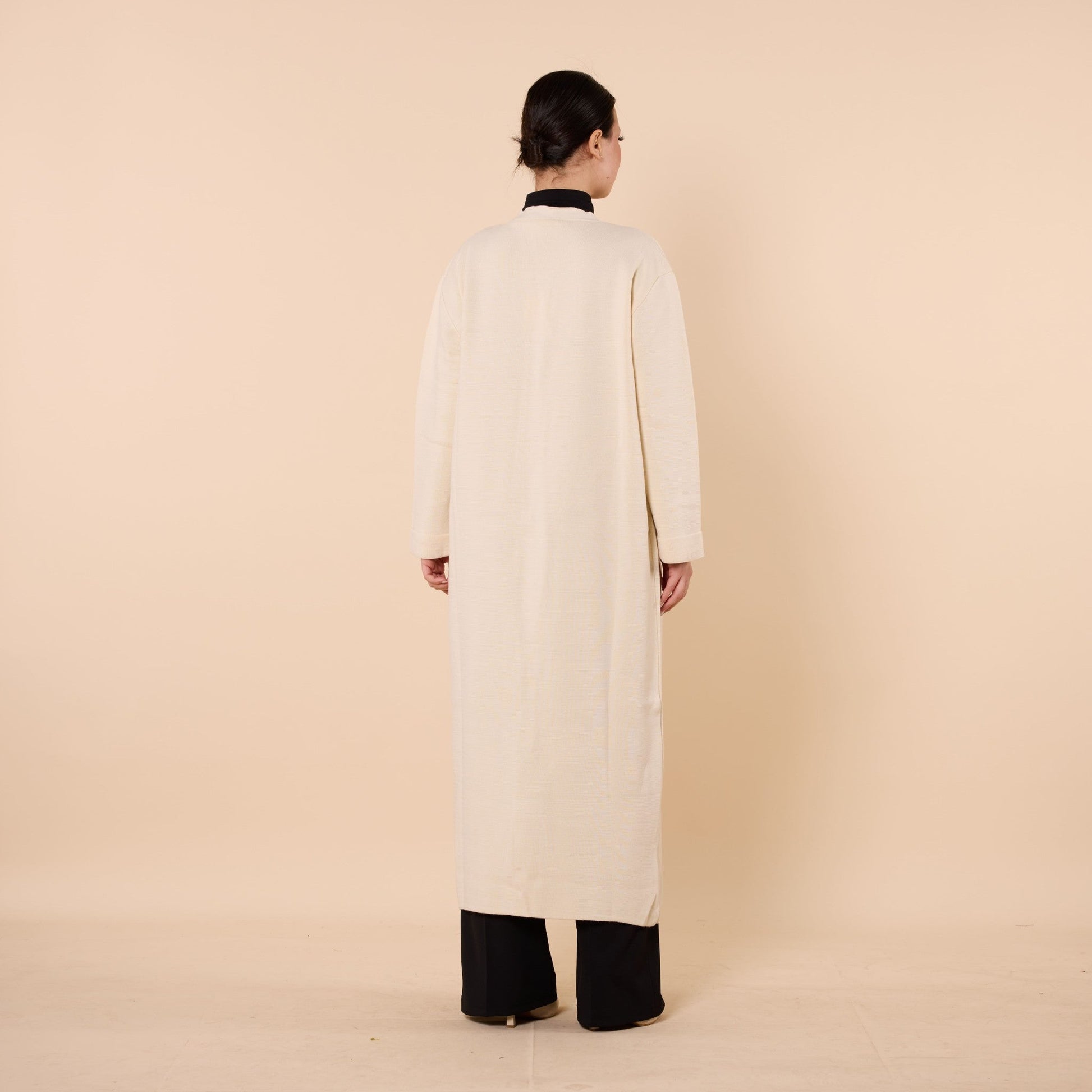 Plain Long Cardigan With Shawl Collar And Pockets