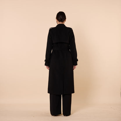Polo Collar Double Breasted Belted Wool Coat With Lining