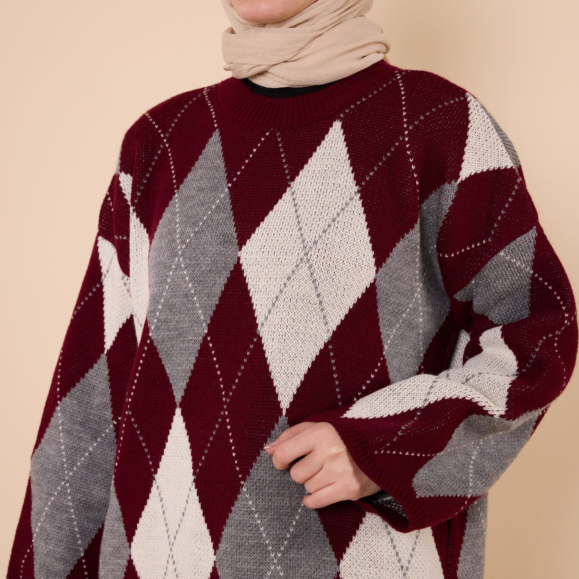 Diamond Pattern Relaxed Fit Knit Sweater