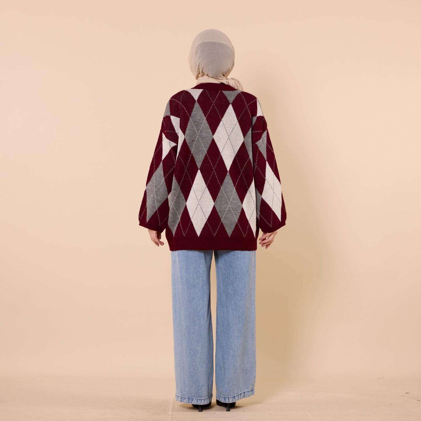 Diamond Pattern Relaxed Fit Knit Sweater