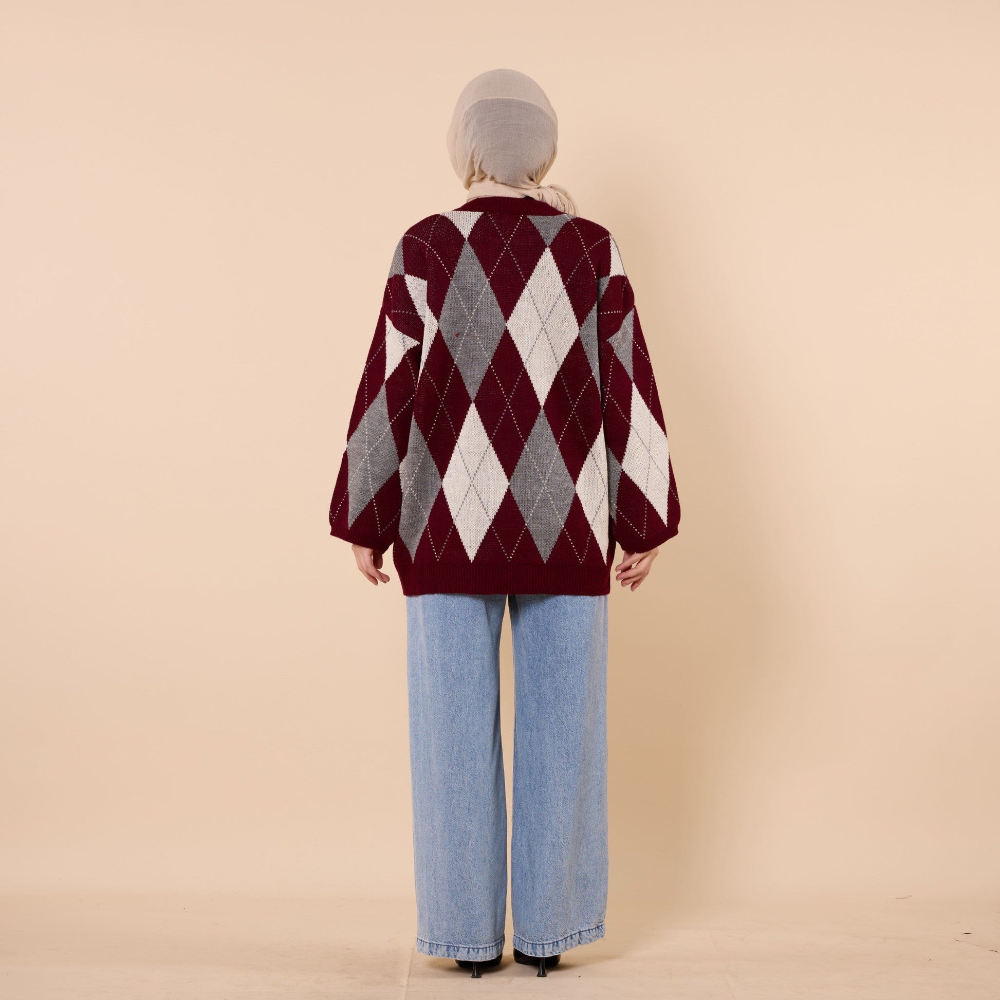 Diamond Pattern Relaxed Fit Knit Sweater