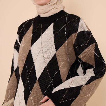 Diamond Pattern Relaxed Fit Knit Sweater