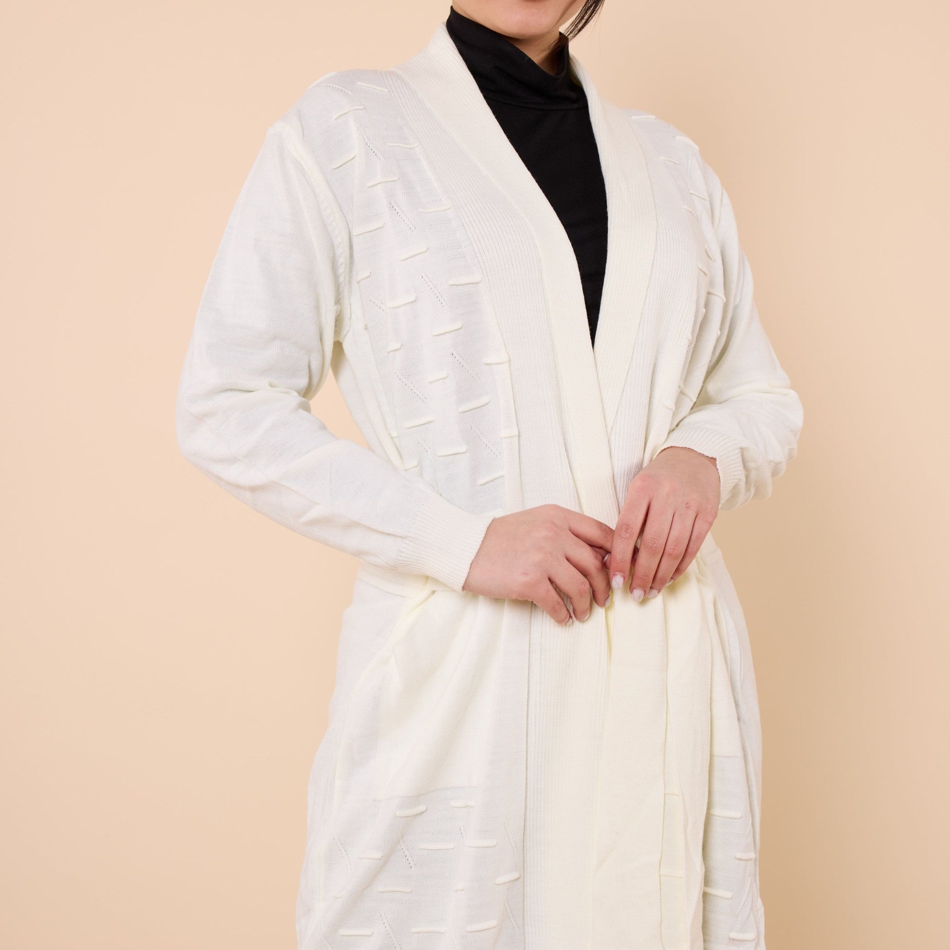 Patterned Shawl Collar Cardigan With Waist Tie