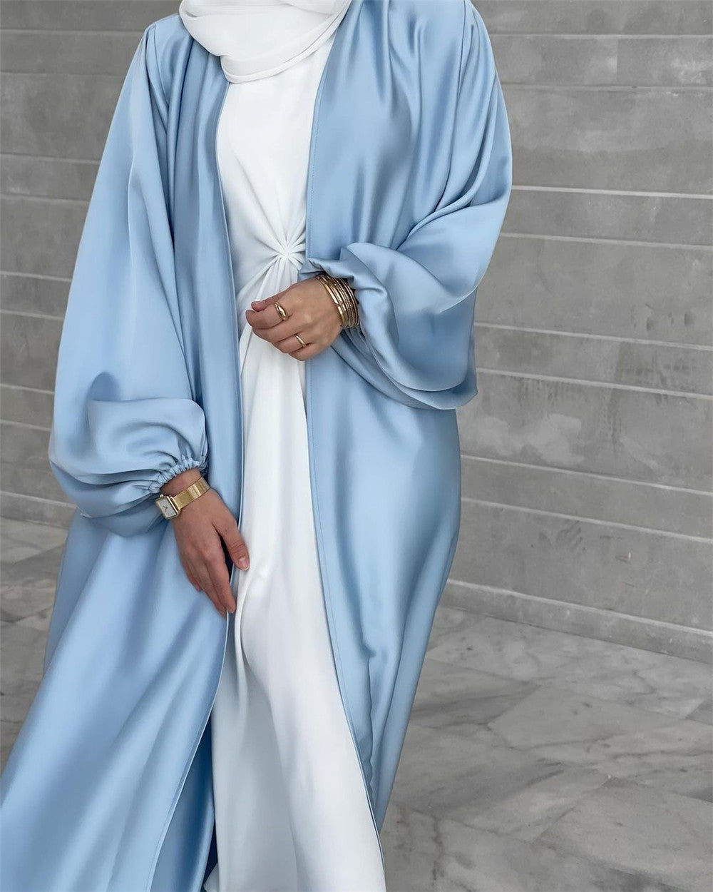 Elham-Balloon Sleeve Satin Abaya