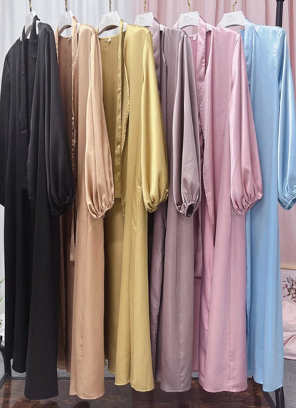 Elham-Balloon Sleeve Satin Abaya