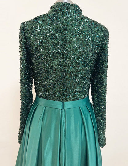 Meera Glitter Gown-Emerald Green
