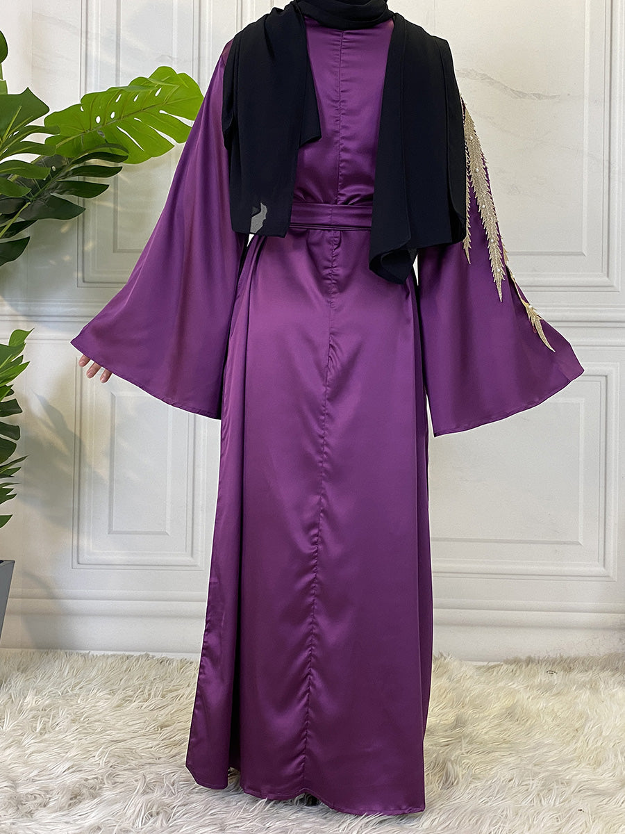 Zaibah Satin Dress-Gold Embroidery