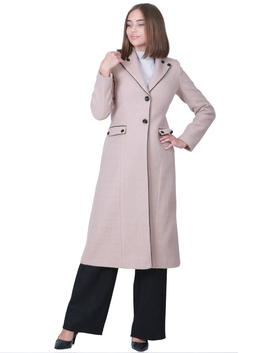 Women's long winter jacket with black buttons